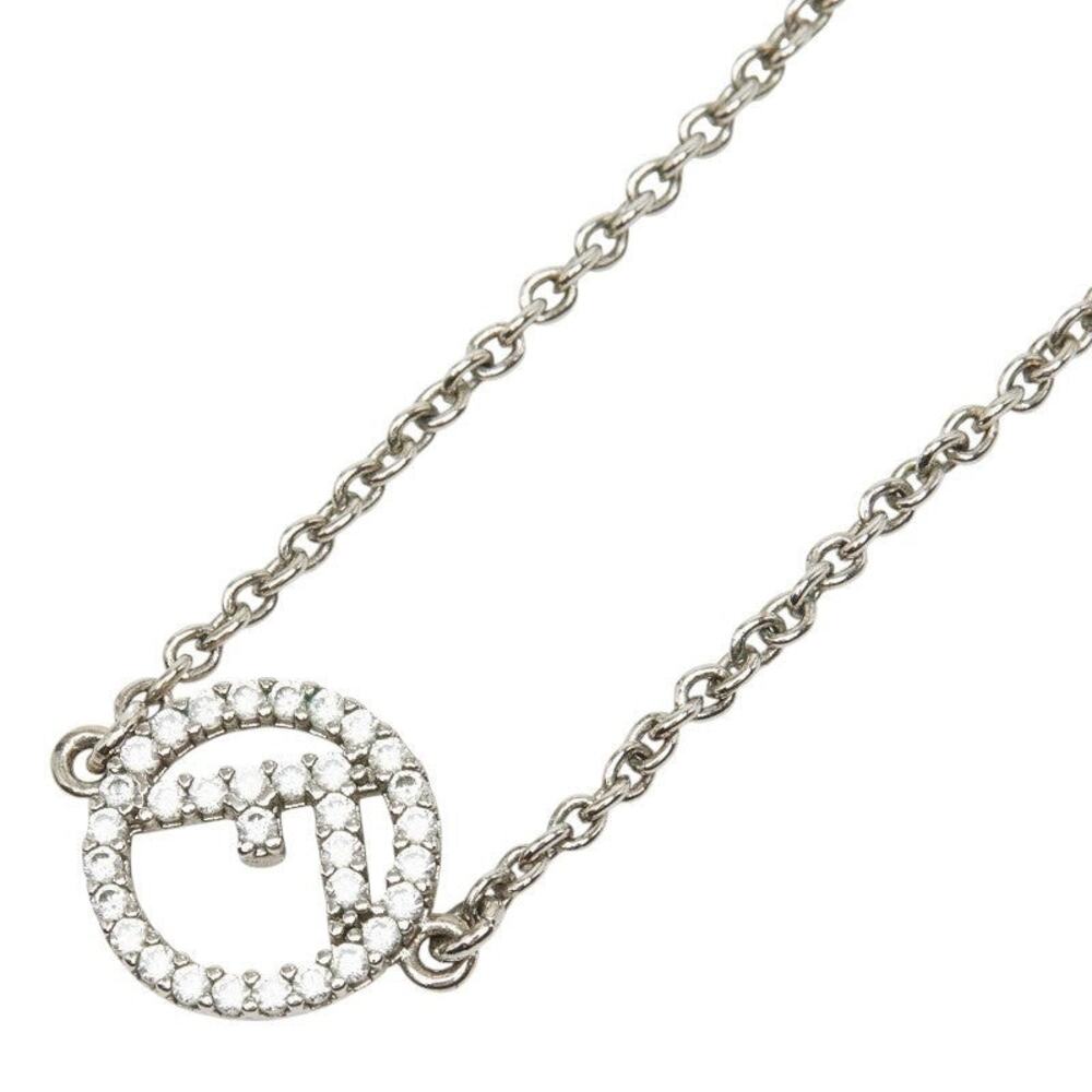 Fendi F Is Logo Chain Necklace Silver Metal Cubic Zirconia